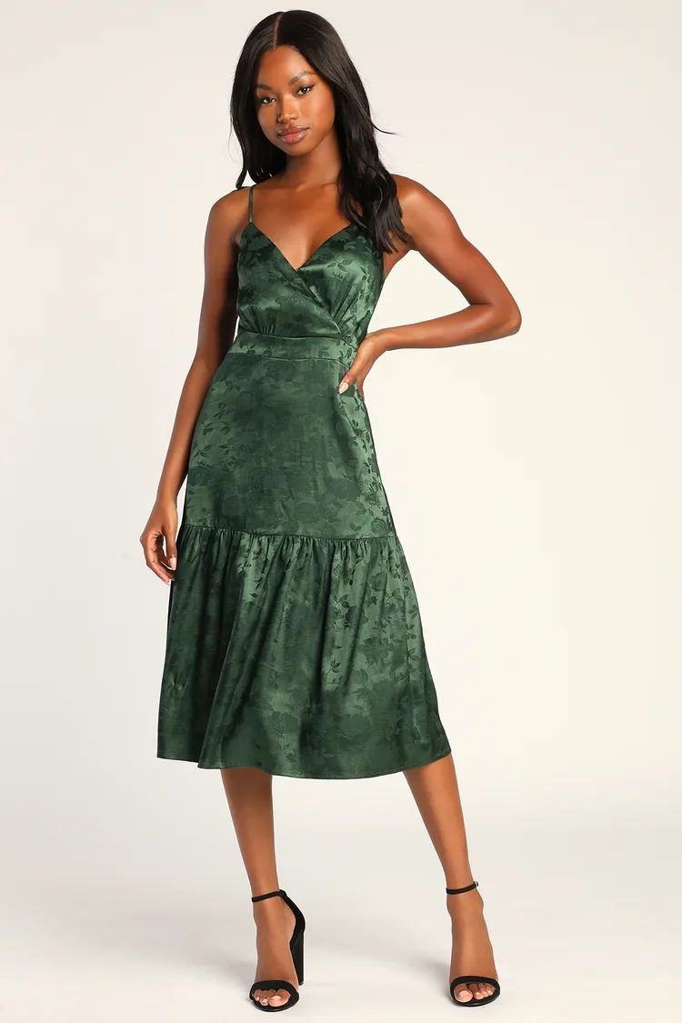 Be Your Favorite Emerald Green Satin Jacquard Midi Dress | Lulus (US)
