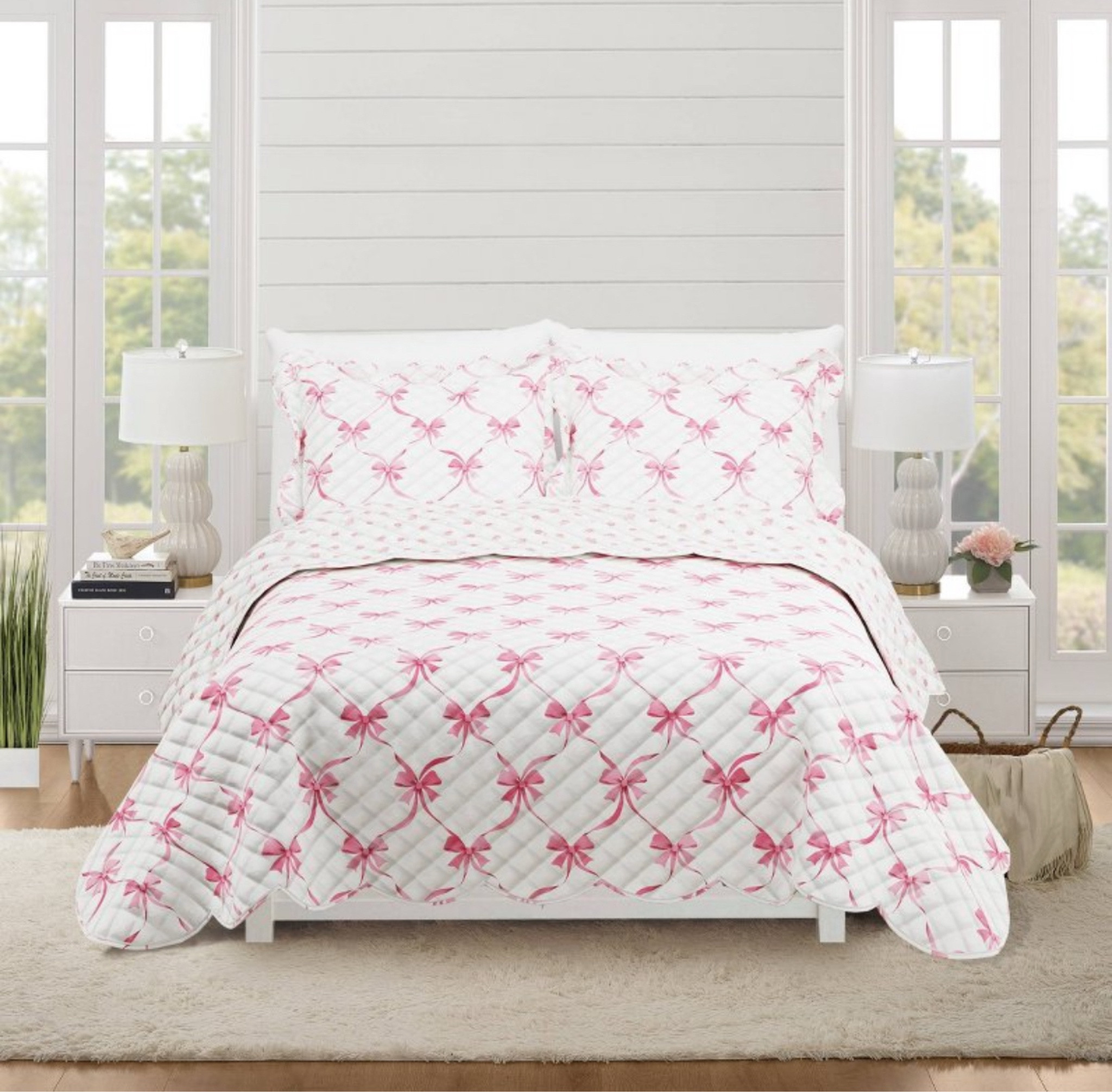 TBBC PINK TRELLIS BOW HEIRLOOM QUILT | This Beaufort Bonnet inspired quilt is absolutely adorable! I love the dainty rosette details on the back. The full/queen set is under $60! 

#LTKSpring #LTKHome #LTKKids