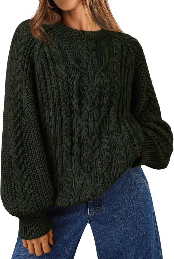 Trendy Queen Women's Oversized Cable Knit Crewneck Fall Pullover Sweaters | Amazon (US)