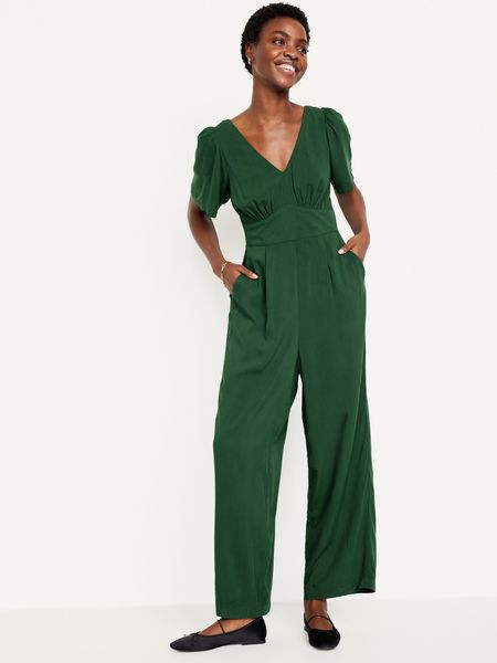 Waist-Defined Puff-Sleeve Jumpsuit for Women | Old Navy (US)