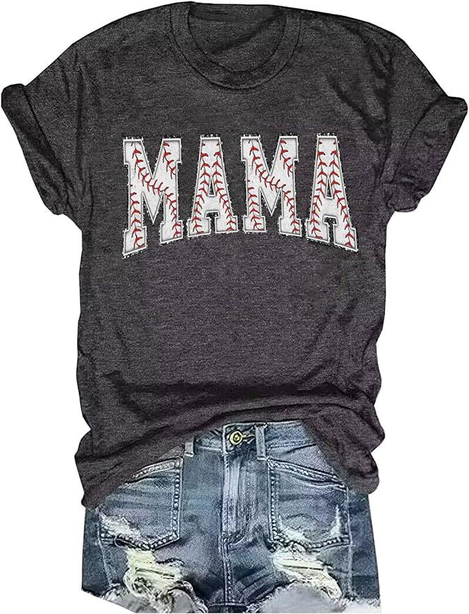 Baseball Mama Shirts Women Game Day Tshirt Funny Letter Print Baseball Mom Shirt Casual Leopard M... | Amazon (US)