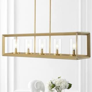 JONATHAN Y Anna 38.5 in. Linear 5-light Brass Gold Metal/Glass LED Pendant JYL7414C - The Home De... | The Home Depot