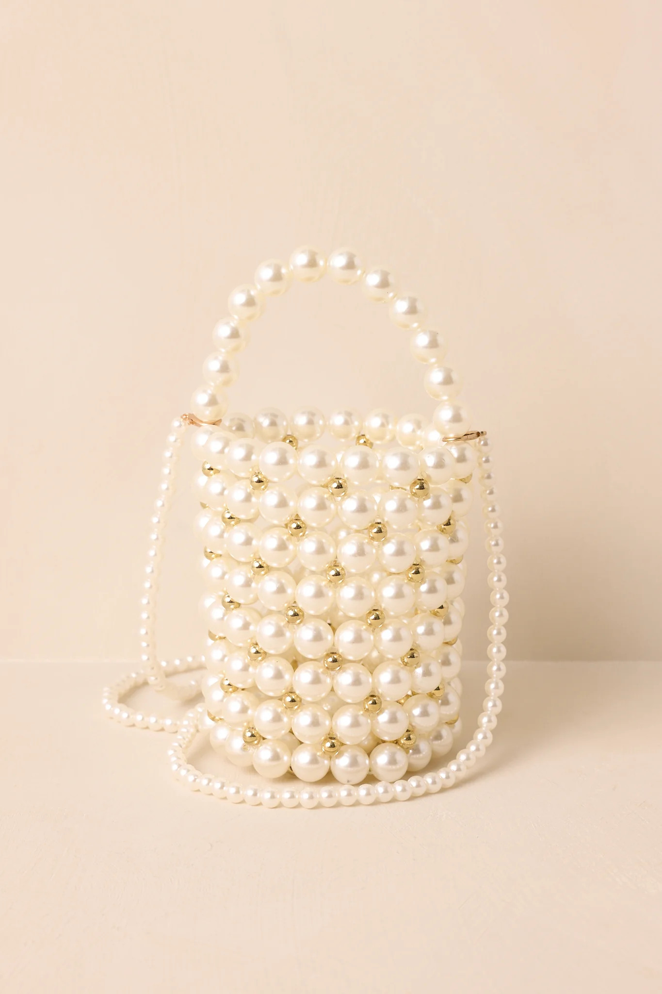 So Chic Ivory Faux Pearl Beaded Handbag | Red Dress