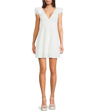 V-Neck Flutter Mini Dress | Dillard's