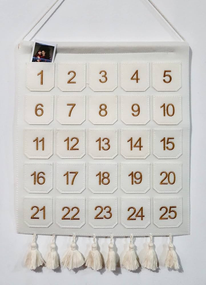 Photo Advent Calendar with Pockets, Christmas Calendar Countdown, Embroider Numbers Felt Photo Ad... | Amazon (US)