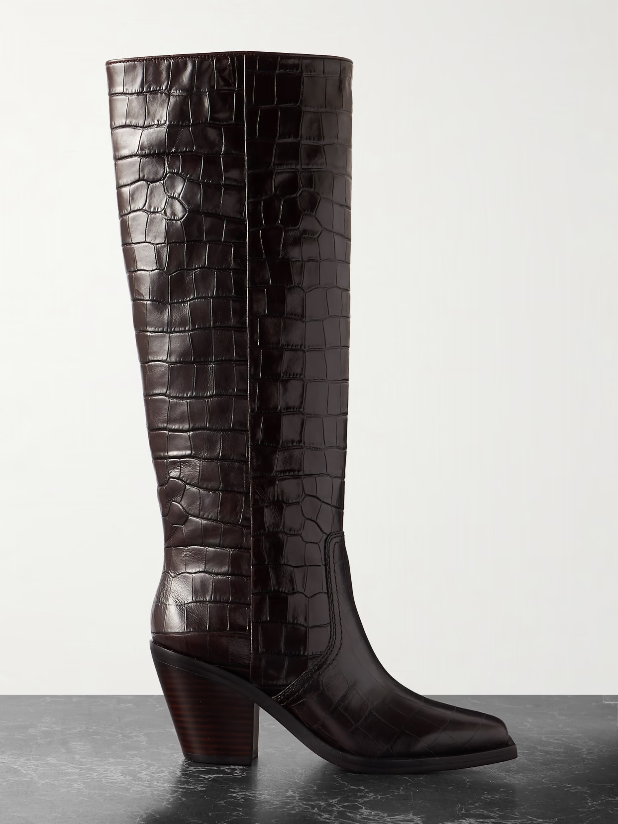 Loeffler Randall - Lynn Croc-effect Leather Knee Boots - Brown | NET-A-PORTER (US)