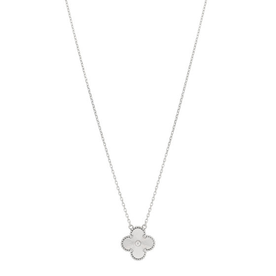 18K White Gold Guilloche Vintage Alhambra Pendant Necklace | FASHIONPHILE (US)