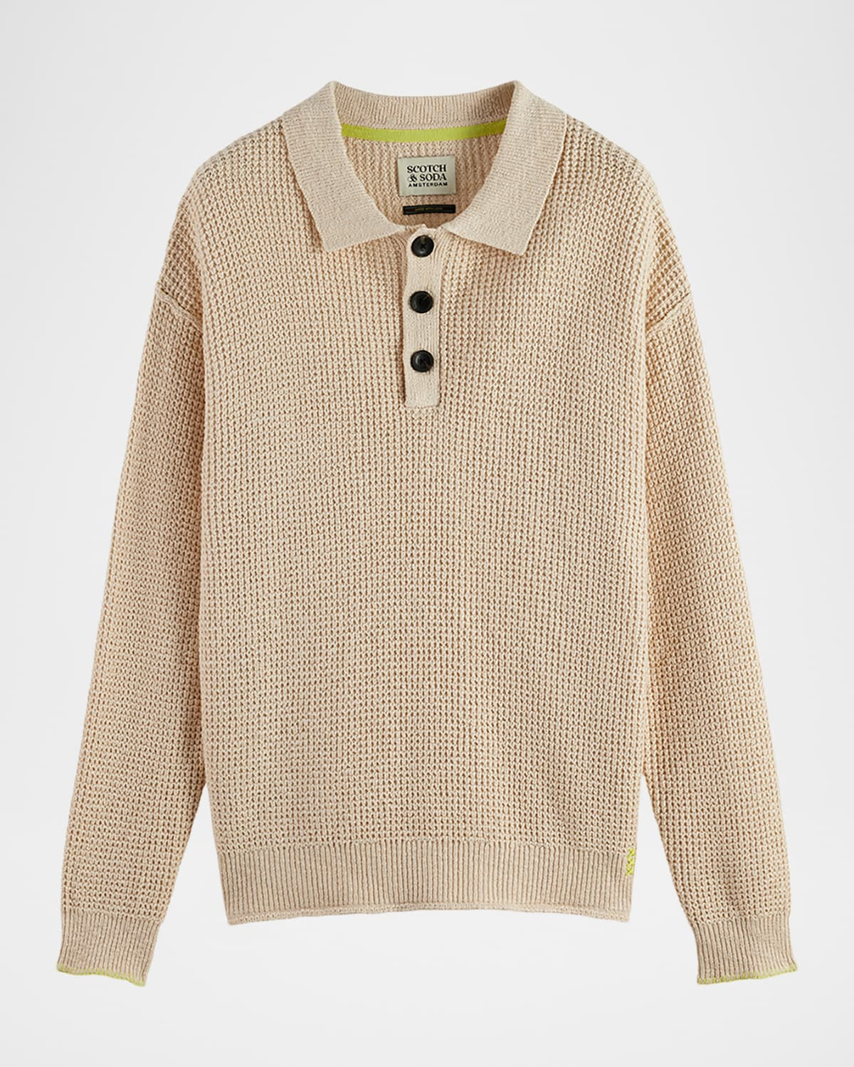 Men & apos;s Waffle Stitch Dropped Shoulder Polo Sweater | Neiman Marcus