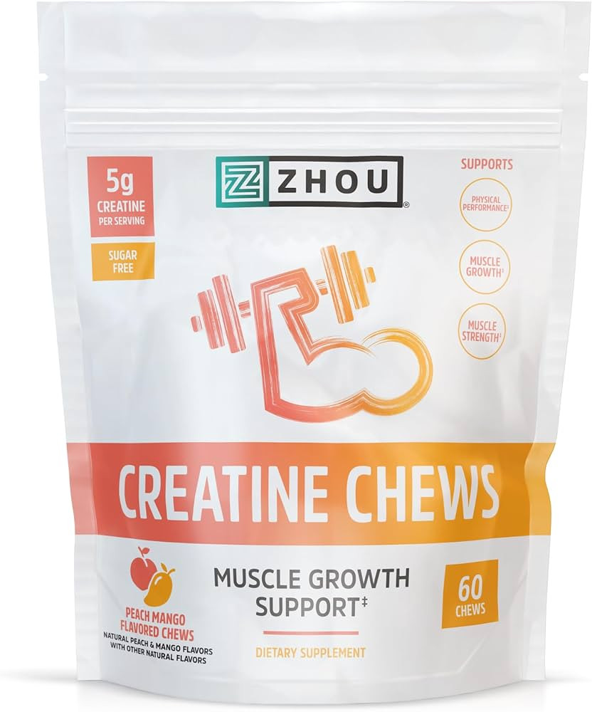 ZHOU Creatine Chews - Creatine Monohydrate Gummies for Men & Women with Vitamin B12, Sugar Free, ... | Amazon (US)