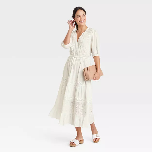 Women's Balloon 3/4 Sleeve Eyelet Dress - Knox Rose™ White | Target