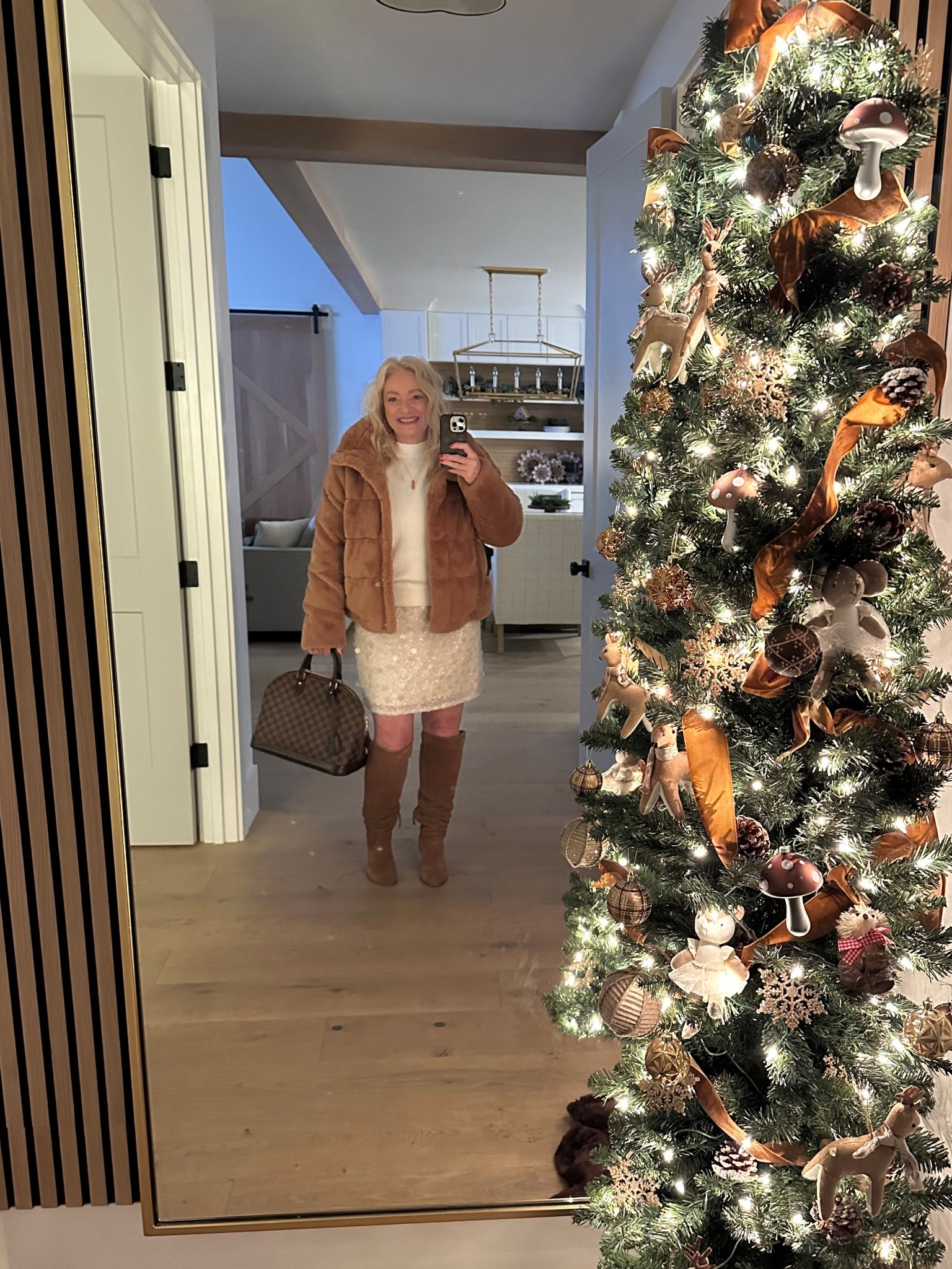Outfit for Bookclub Christmas, watching the Christmas Ships on the Columbia River. 🛳️ I'm loving tone on tone, I traded out the heels for boots and tossed on this cozy jacket to keep warm 🤎

#LTKHoliday #LTKgrwm #LTKSeasonal