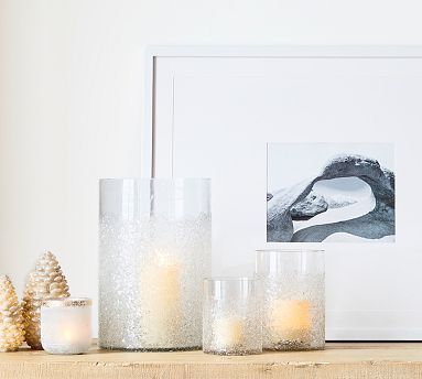 Icy Textured Handcrafted Glass Hurricanes | Pottery Barn (US)
