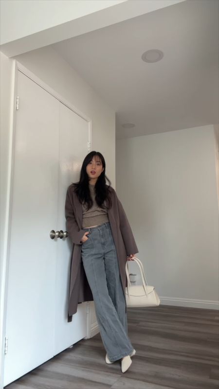 Casual fashion long brown coat baggy jeans off shoulder knit sweater korean outfit inspoired

#LTKworkwear #LTKSeasonal #LTKAsia