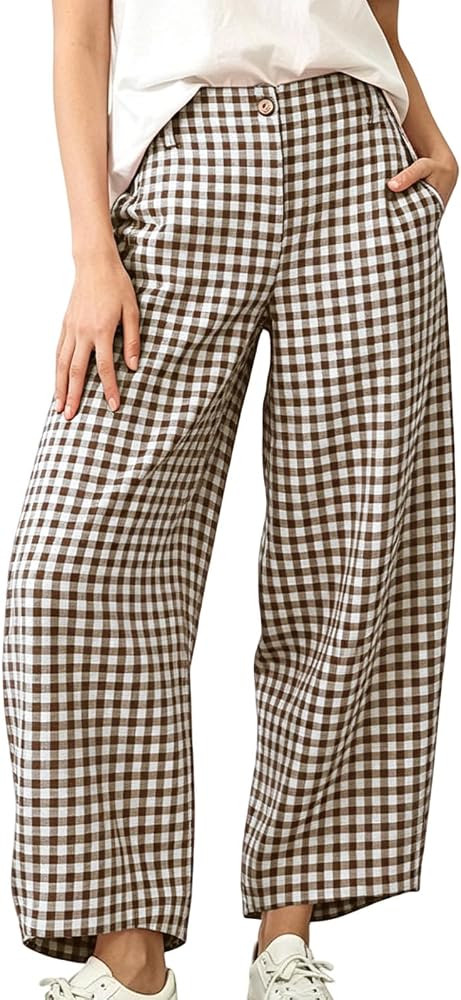 Gingham Barrel Pants for Women with Pockets,Summer Fall | Amazon (US)