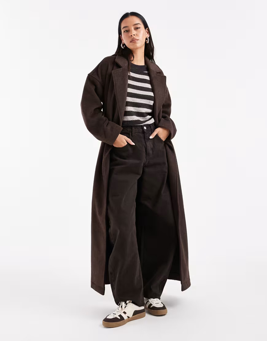 Object premium wool blend formal maxi coat in chocolate brown | ASOS (Global)