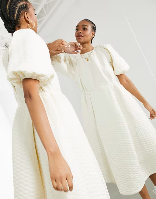 ASOS EDITION quilted midi dress in cream | ASOS (Global)