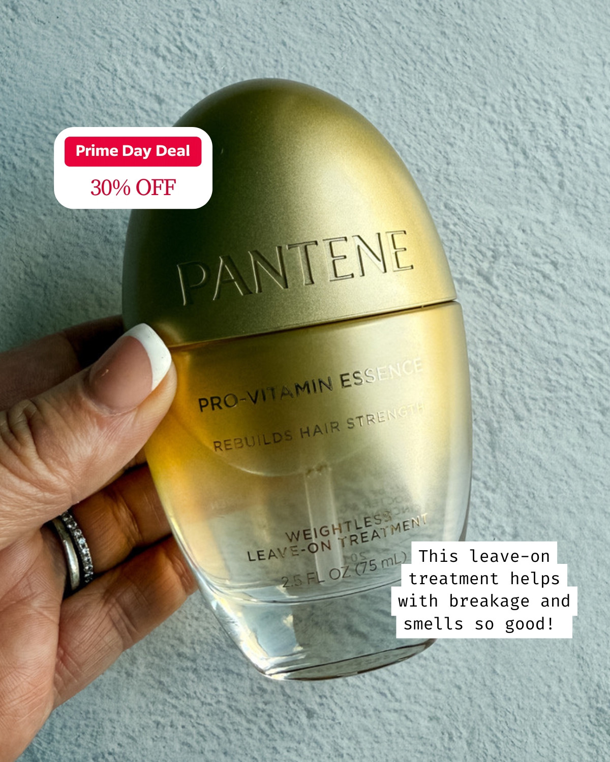 This Pantene Pro-Vitamin Essence Weightless Leave-On Treatment helps with breakage and smells SO good — it's weightless so my hair never feels greasy, just stronger and softer. Grab it on Prime Day for 30% off! 

 #primedaydeal #amazonprimeday #summersale #dealalert #primedaybeauty #LTKselfcare #LTKSaleAlert #LTKBeauty