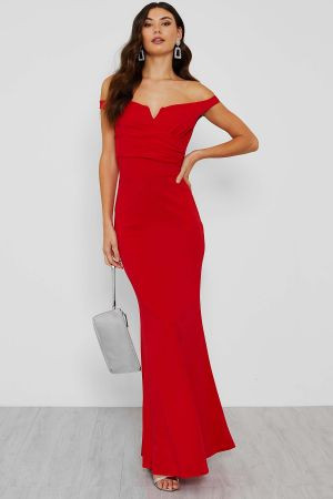 WalG Off Shoulder Red Maxi Dress | TFNC