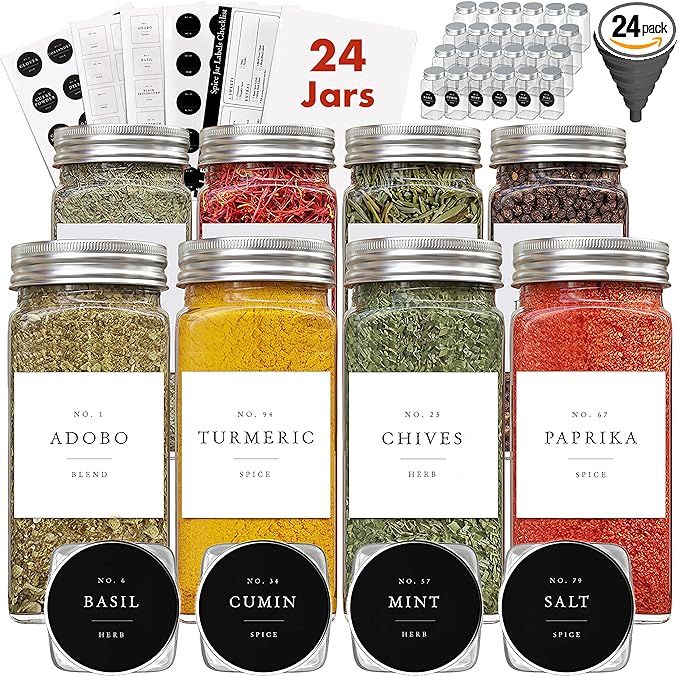 Spice Jars With Label, Spice Containers, Glass Spice Jars Labels, Seasoning Jars Seasoning Contai... | Amazon (US)