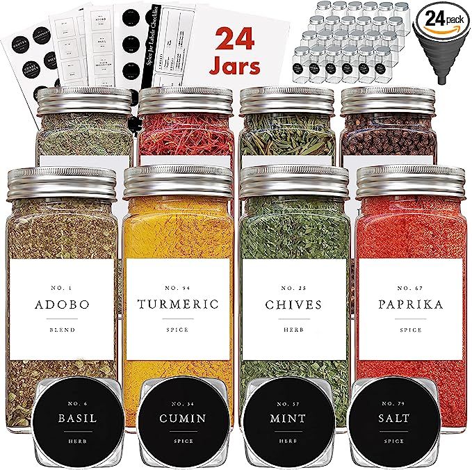 Spice Jars With Label, Spice Containers, Glass Spice Jars Labels, Seasoning Jars Seasoning Contai... | Amazon (US)