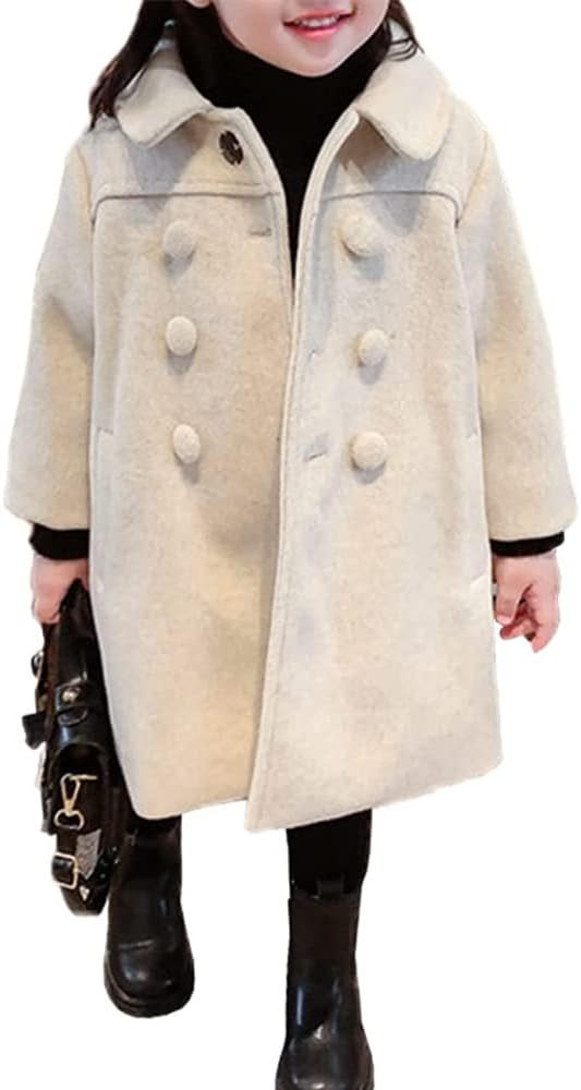 Toddler Baby Girl Winter Coat Dress Coat Warm Jacket Long Sleeve Button Trench Coat Kids Peacoat ... | Amazon (US)