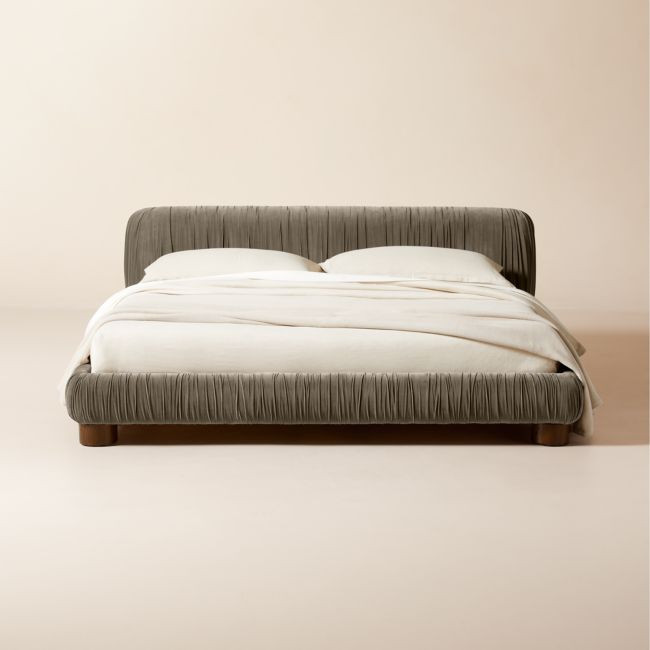 Cantar Warm Grey Velvet Upholstered King Bed | CB2