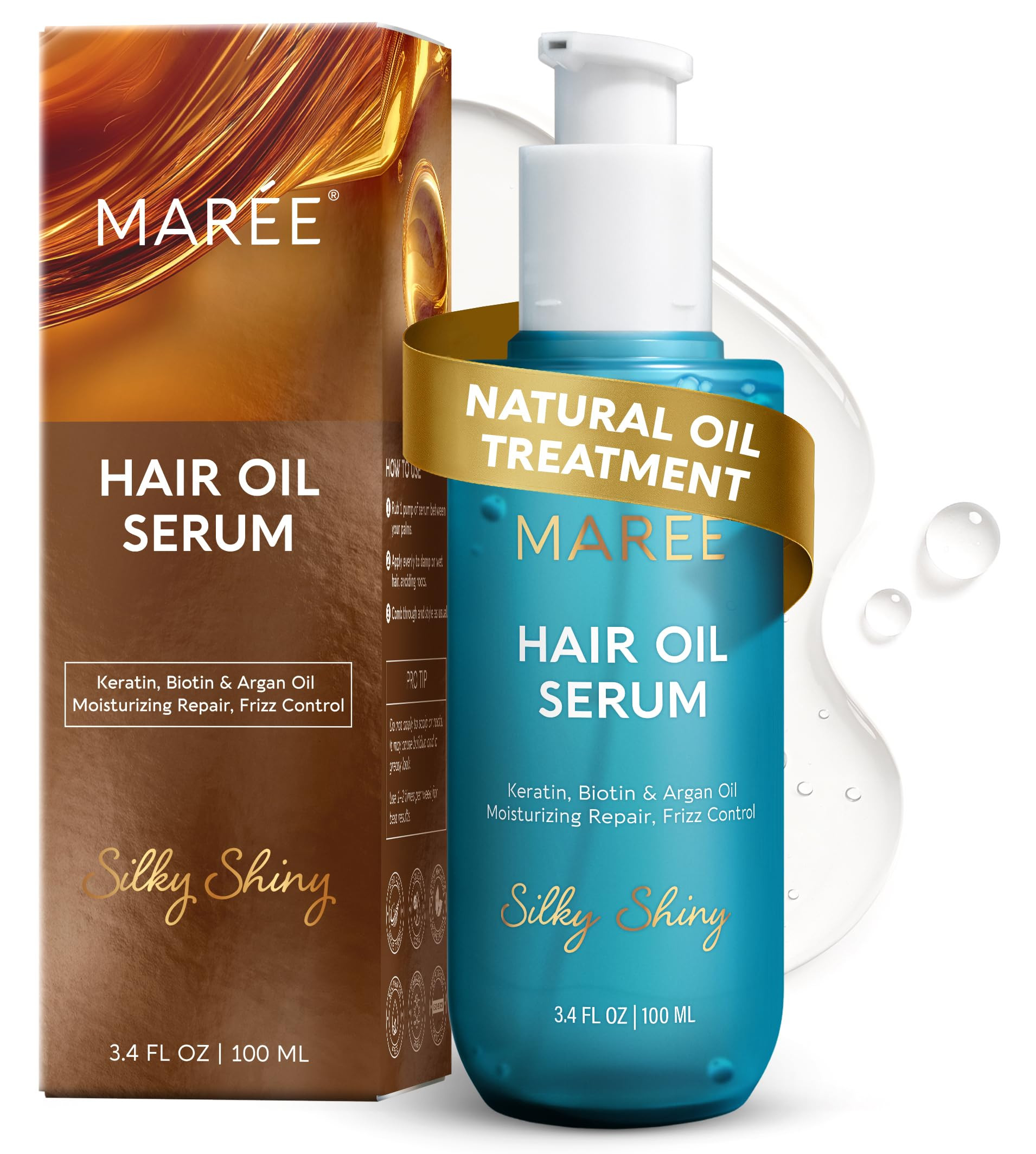 MAREE Hair Oil for Frizzy Hair with Argan Oil, Keratin & Biotin – Hair Serum for Dry and Curly ... | Amazon (US)