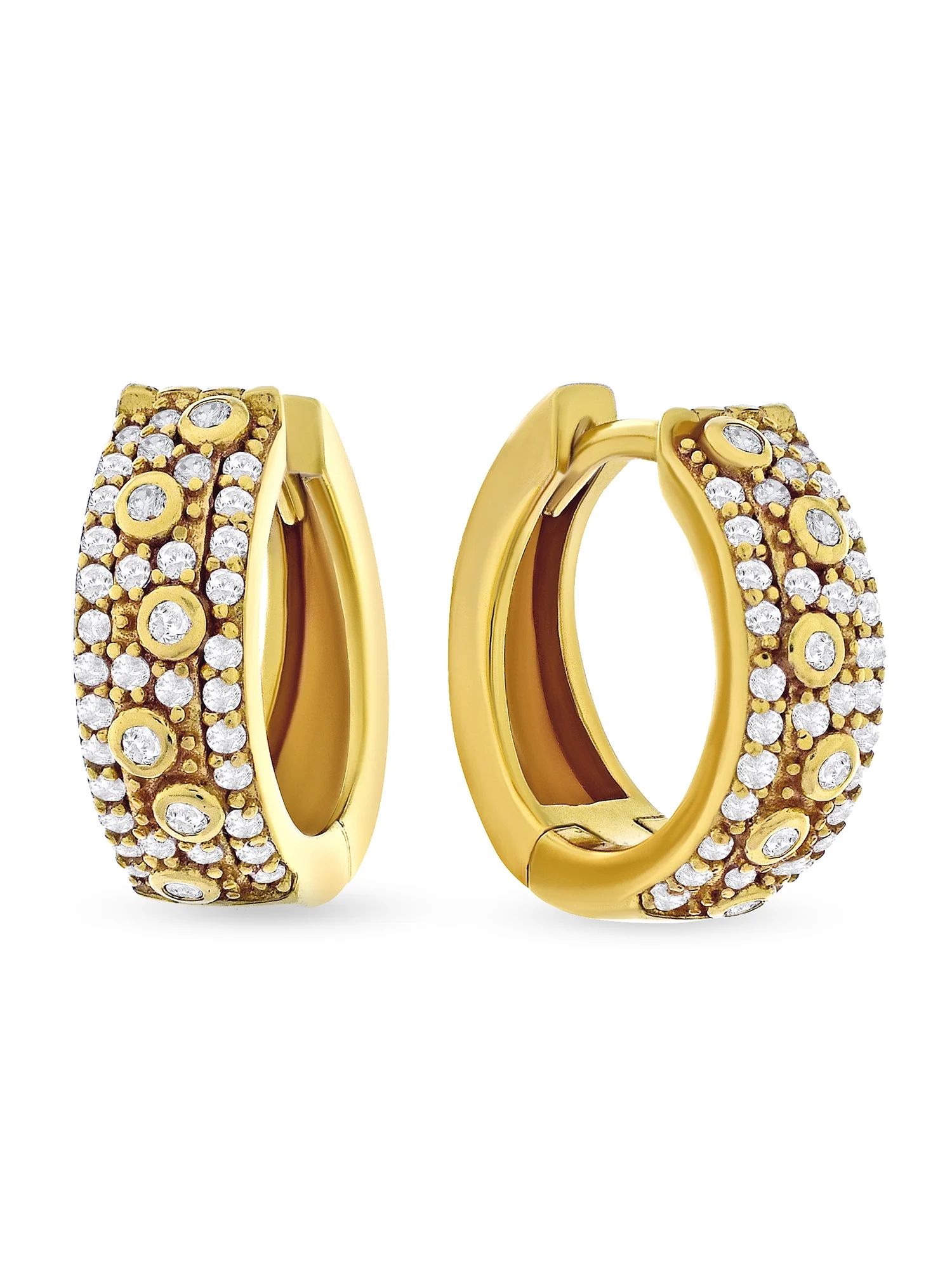 Cubic Zirconia 15mm Huggie Earrings in 18K Gold over Sterling Silver - Walmart.com | Walmart (US)