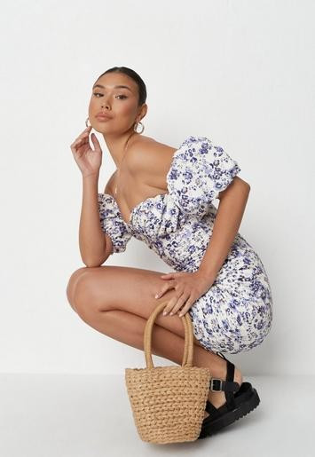 Missguided - Lilac Floral Print Ruched Mini Dress | Missguided (US & CA)