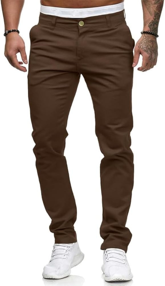 Mens Chinos Slim Fit Stretch Flat-Front Skinny Dress Pants | Amazon (US)
