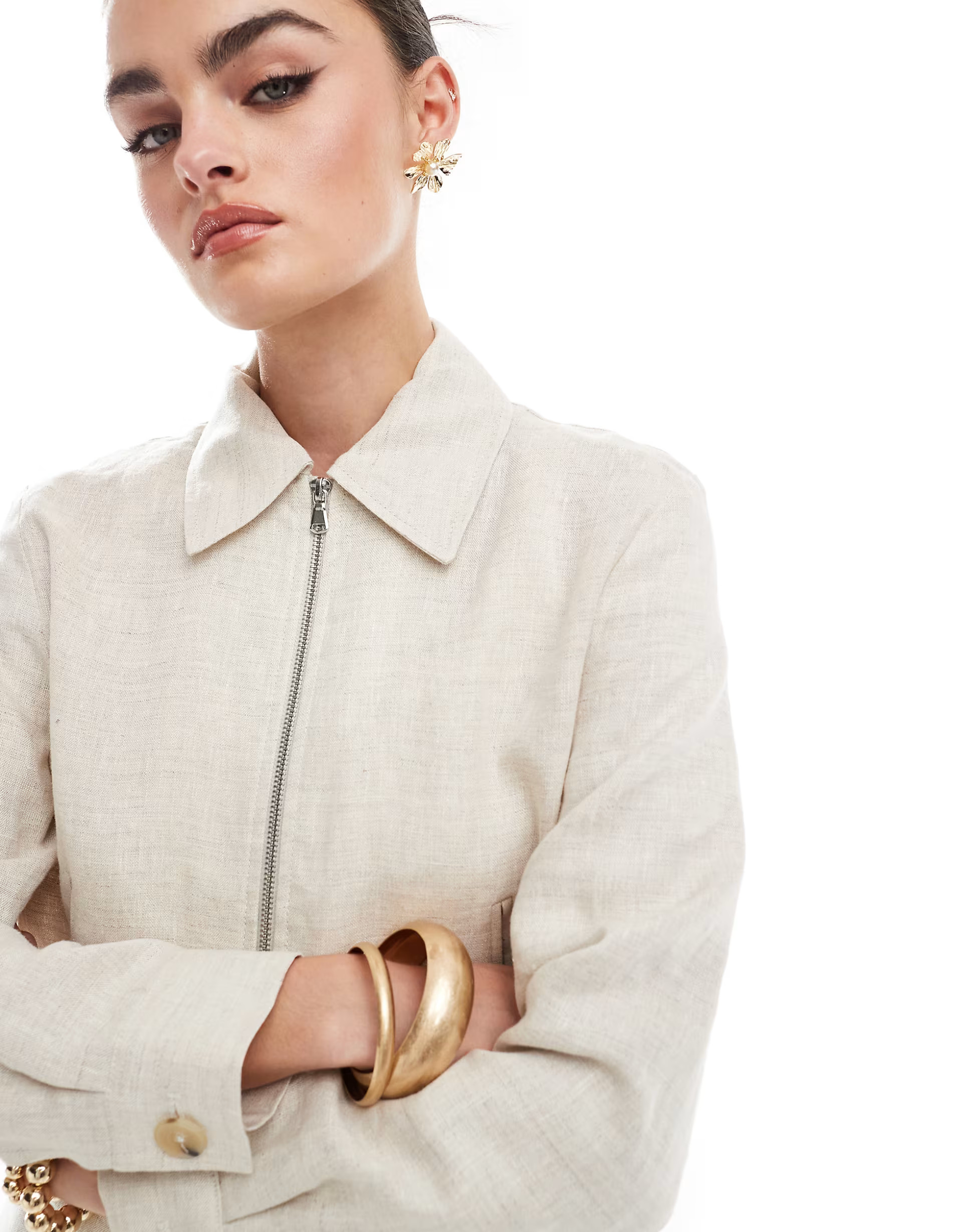 Mango linen co-ord jacket in beige | ASOS (Global)