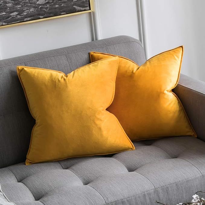 MIULEE Pack of 2 Decorative Velvet Throw Pillow Cover Soft Orange Yellow Pillow Cover Soild Squar... | Amazon (US)