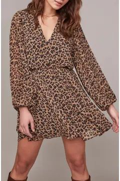 Raphaela Leopard Print Long Sleeve Chiffon Dress | Nordstrom