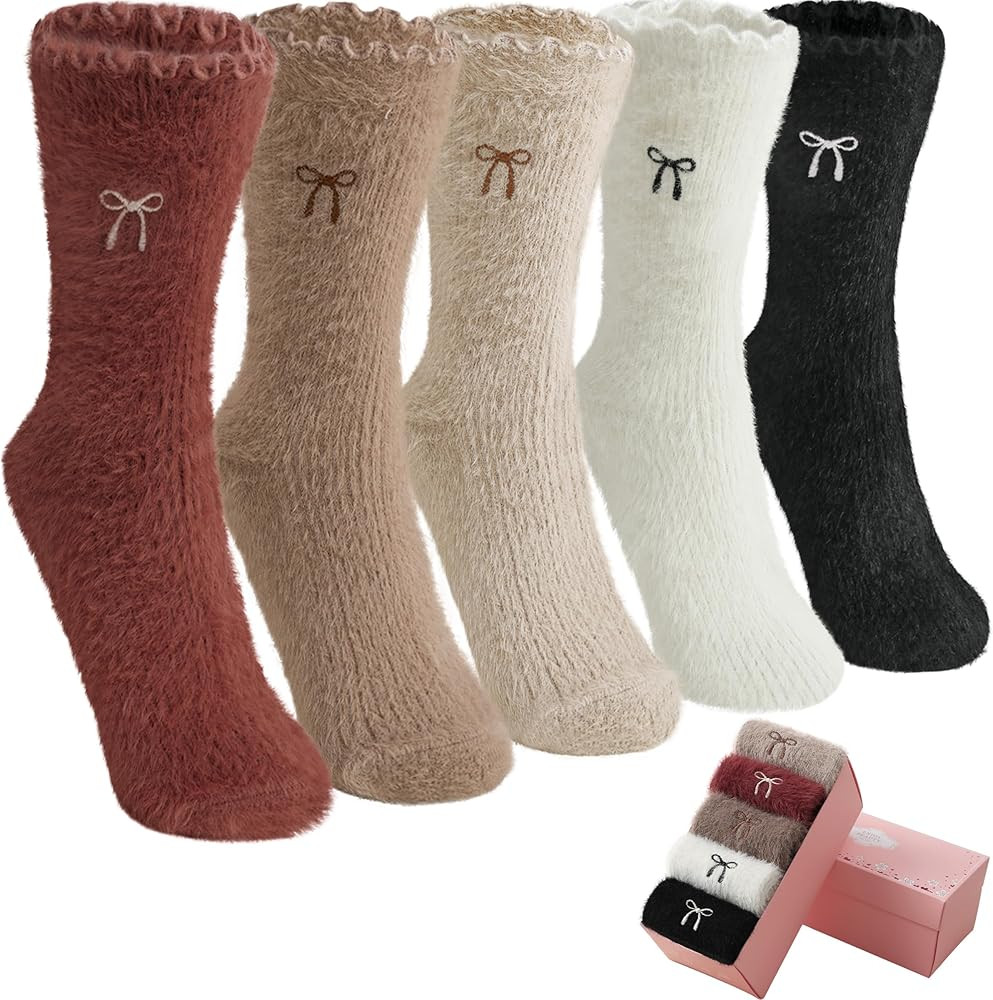 5 Pairs Fuzzy Soft Cozy Comfortable Socks for Women, Casual Sleep Comfy Socks, Perfect Warm Winte... | Amazon (US)
