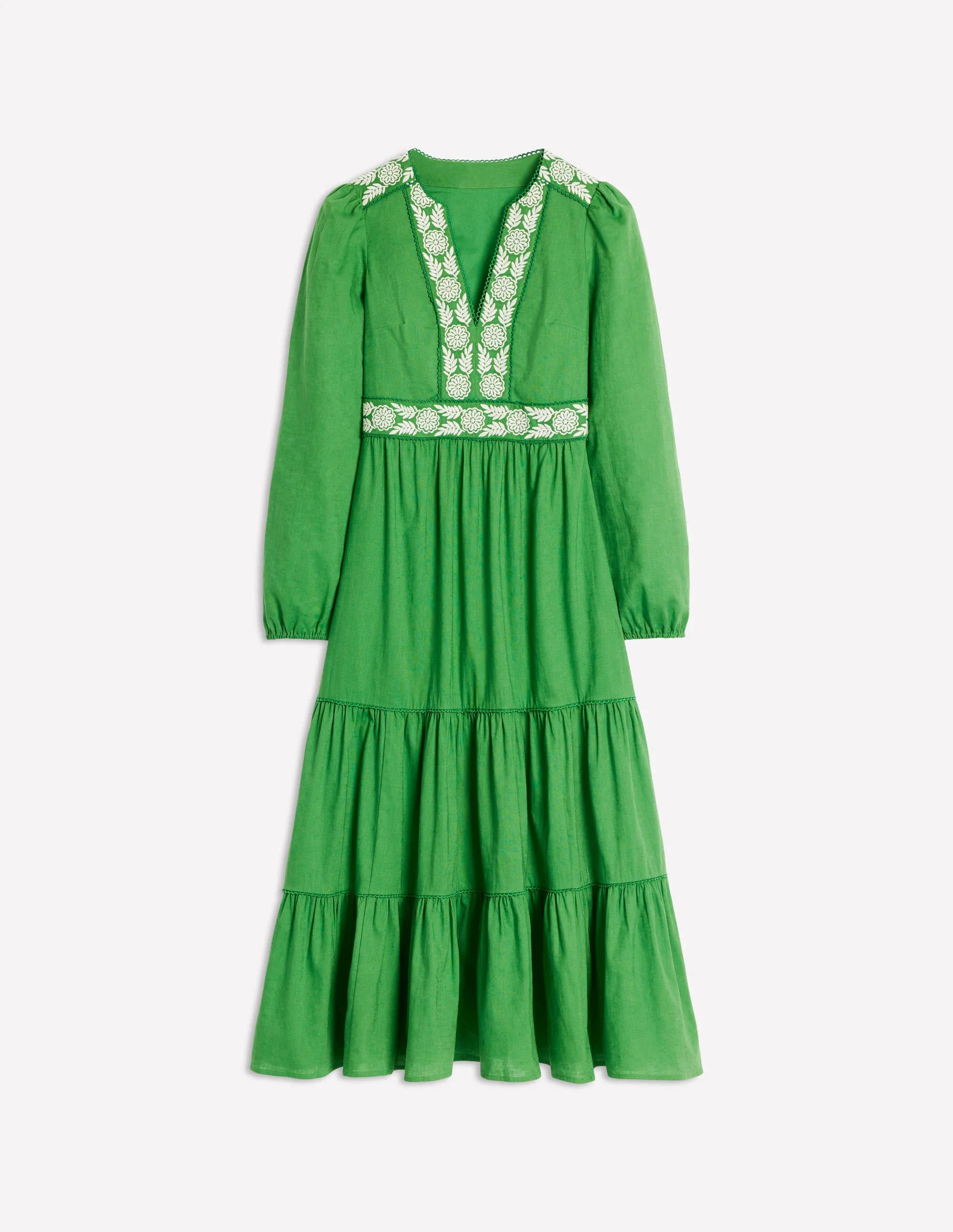 Violet Linen Blend Midi Dress-Paradise Green | Boden (US)