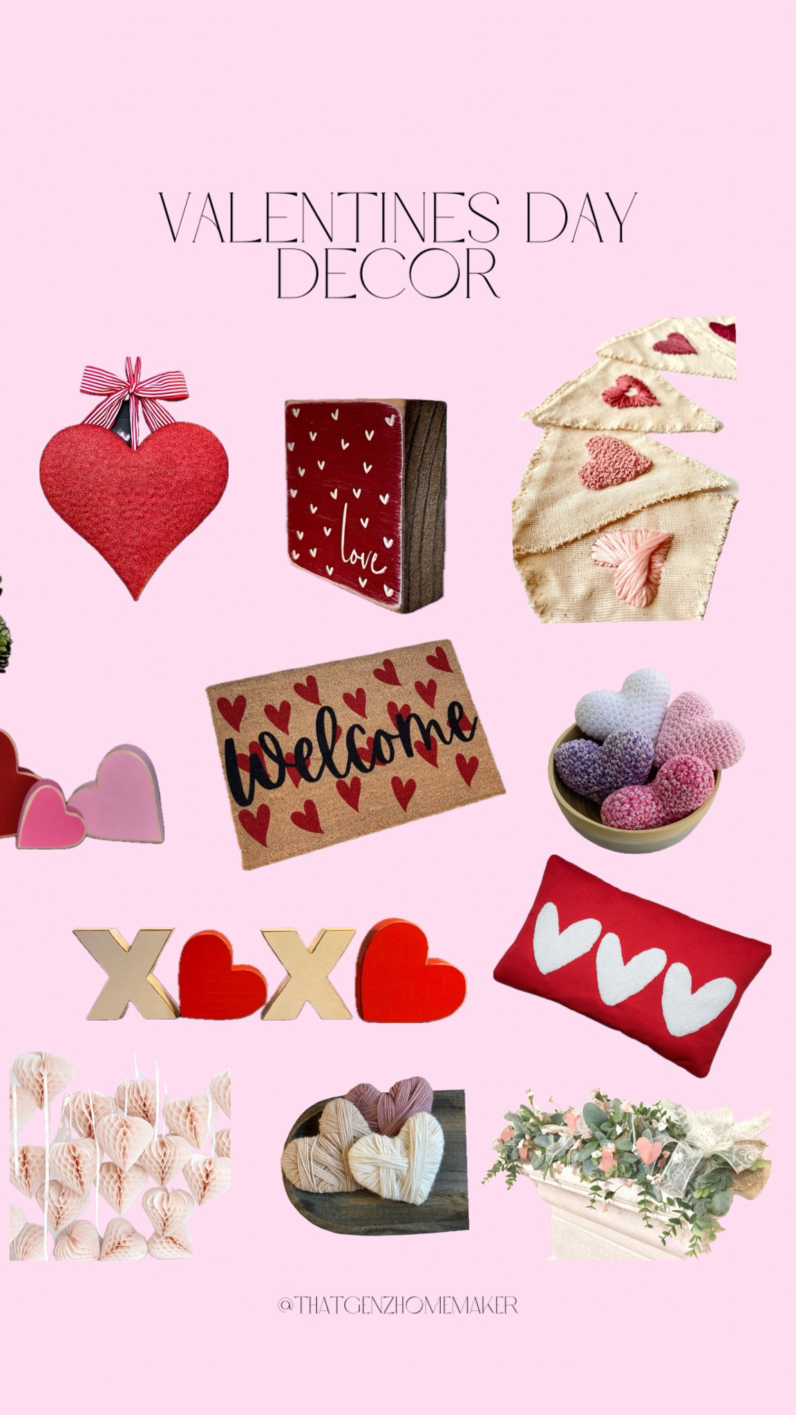 valentine’s day decor - cute little accent pieces to pull out every year. 

heart pillow, valentine’s day welcome mat, valentine’s day banner, heart wreath, xoxo decor



#LTKStyleTip #LTKHome #LTKSeasonal