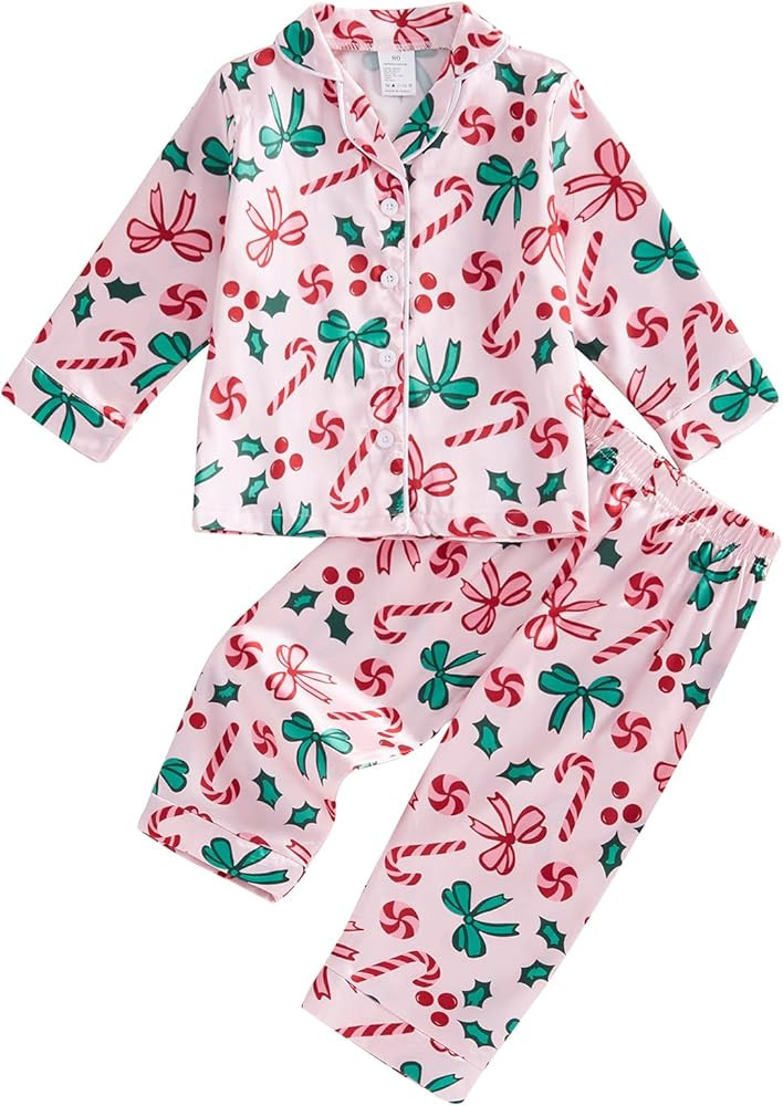Kids Girls Christmas Valentines Cute Print Toddler Satin Silk | Amazon (US)