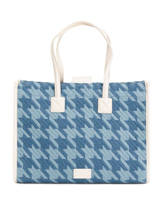 Saly Houndstooth Weave Large Tote With Contrast Trim | Marshalls