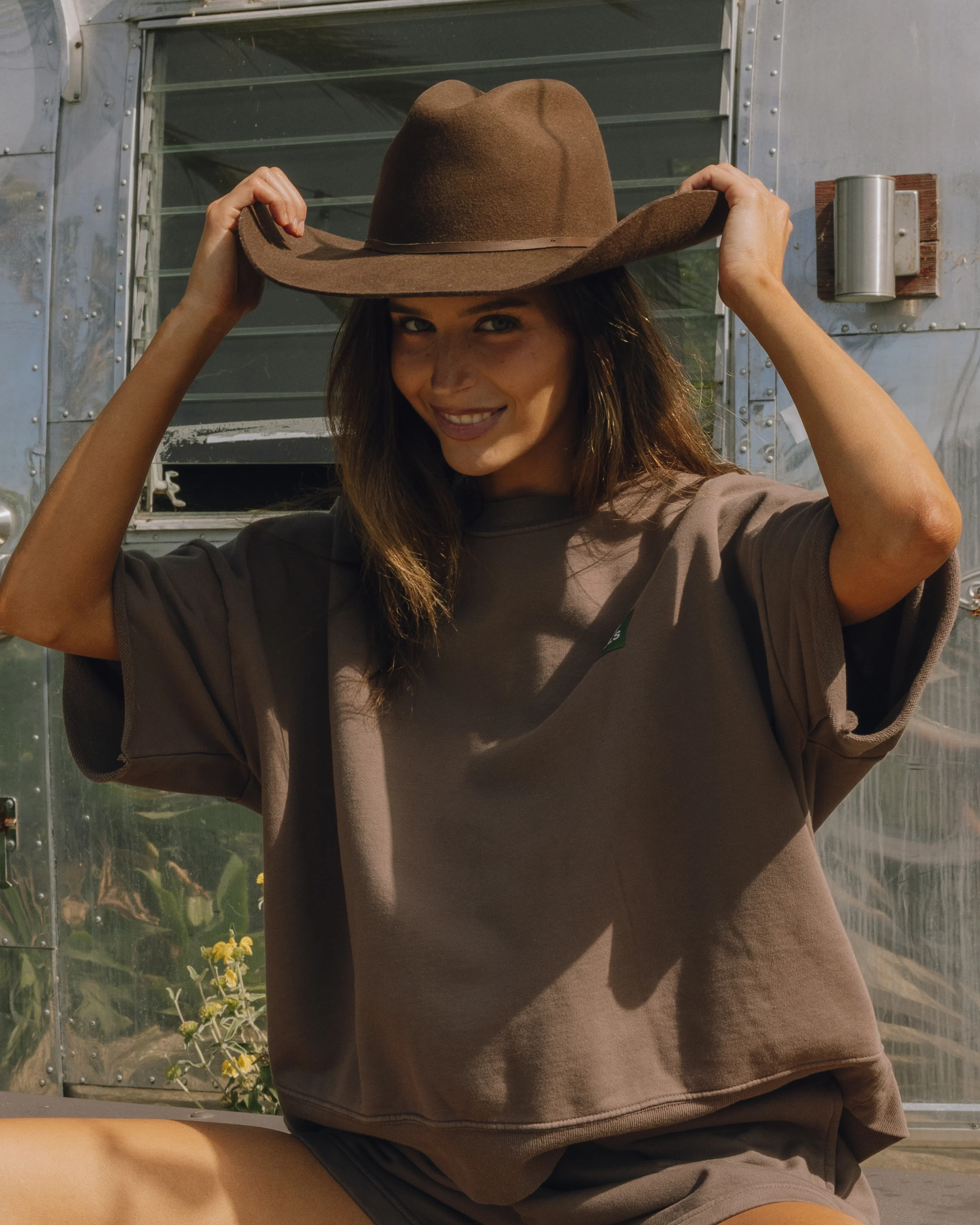 Cropped Sleeve Patch Crew - Mocha | Daily Drills LLC