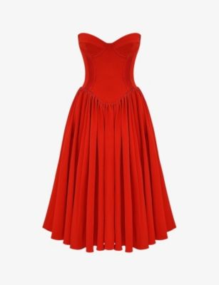 Elizabeth sweetheart-neck woven midi dress | Selfridges