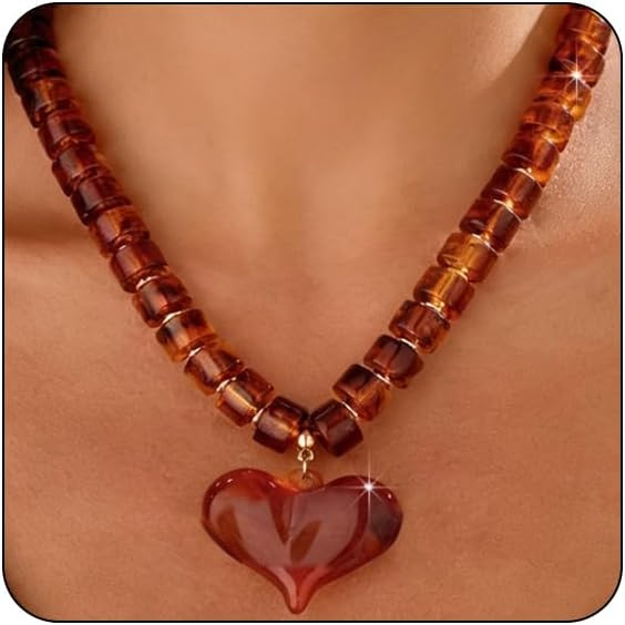 VEDAIM Acrylic Puffy Heart Pendant Necklace Chunky Geometric Beaded Statement Necklace Jewelry Gi... | Amazon (US)