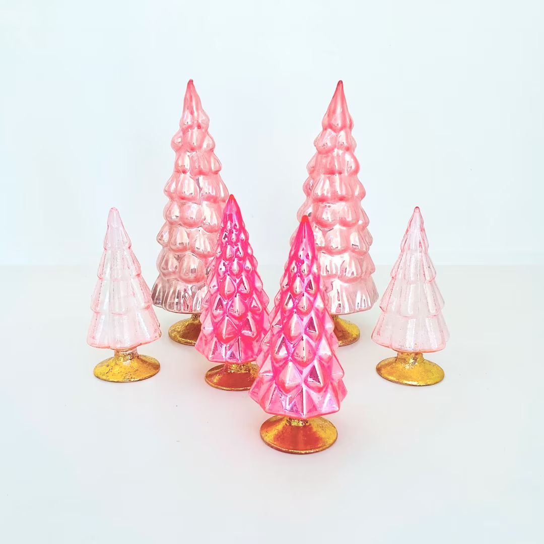 Pink Hue Small Glass Tree Set of 6 6.5 4.5 - Etsy | Etsy (US)