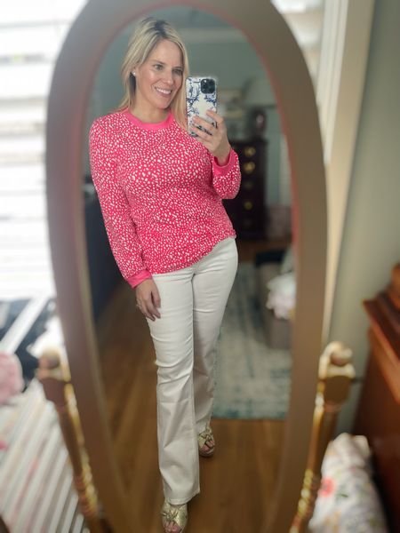 Pink spring top for women, white bootcut jeans for women, democracy jeans, SAHM outfit, tummy control jeans 

#LTKfindsunder100 #LTKfindsunder50 #LTKover40