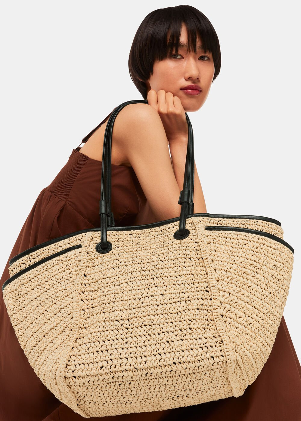Neutral Zoelle Straw Tote Bag | WHISTLES | Whistles UK | | Whistles