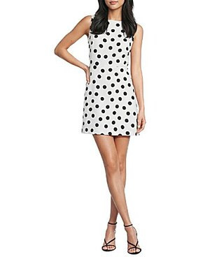 Gianni Bini Charlotte Crepe Polka Dot Print Boat Neck Sleeveless A-Line Mini Dress - 6 | Dillard's