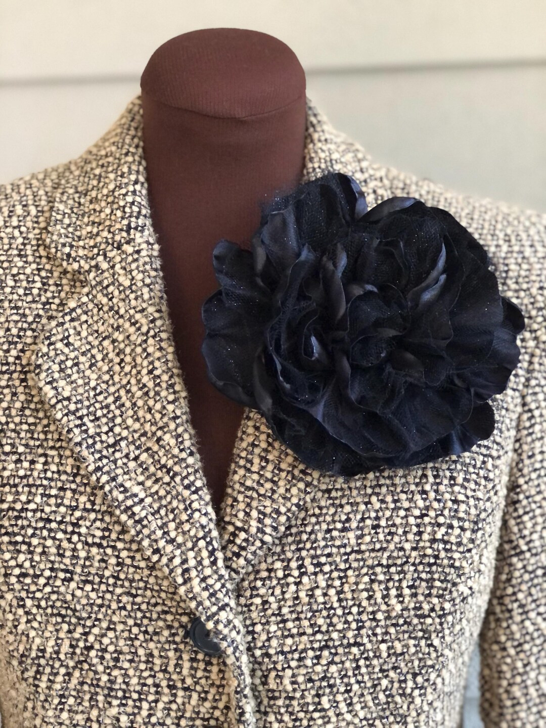 Large Black Silk Flower Brooch, Black Flower In, Textile Brooch - Etsy | Etsy (US)