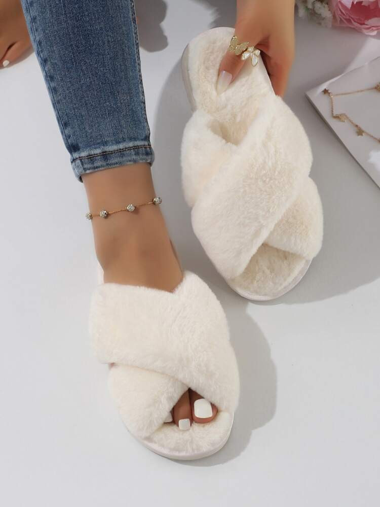 Crossover Strap Fuzzy Slippers | SHEIN