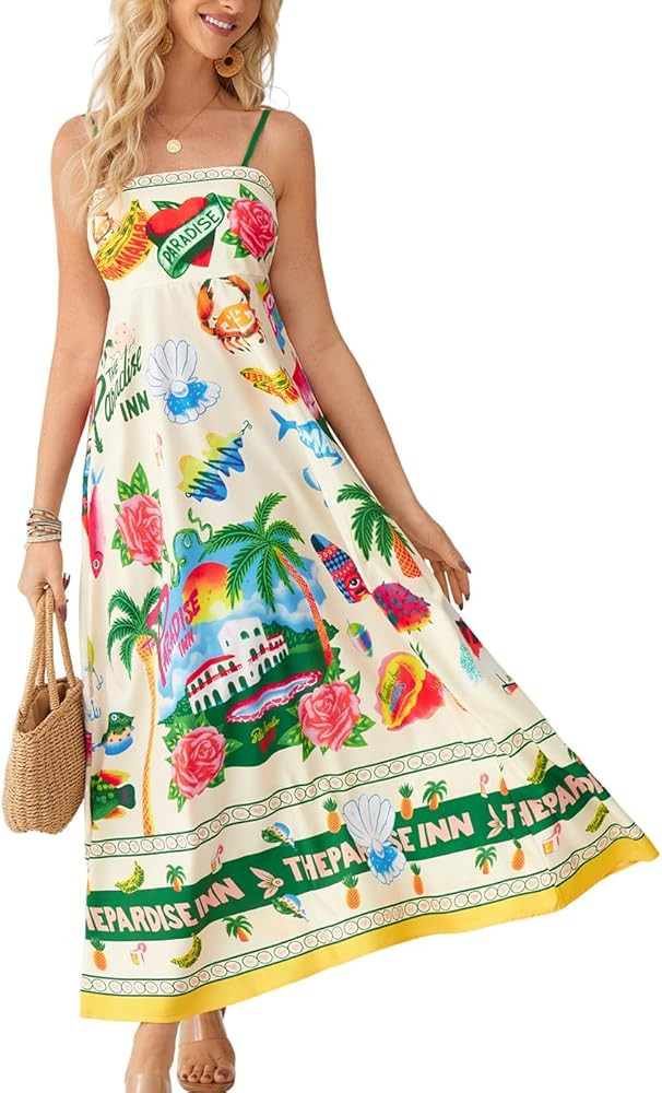 Apvirdy Women's Sleeveless Smocked Sundress Y2K Graffiti Print Cami Dress Loose Spaghetti Strap F... | Amazon (US)