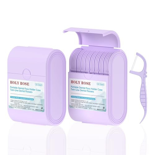 Holy Rose Dental Floss Case with Twin Line Flossers 104 Count,Portable Floss Picks Holder Case Purple, Mint Flavored Floss Stick is Travel Oral Care Tool for Clean and Fresh Teeth | Amazon (US)