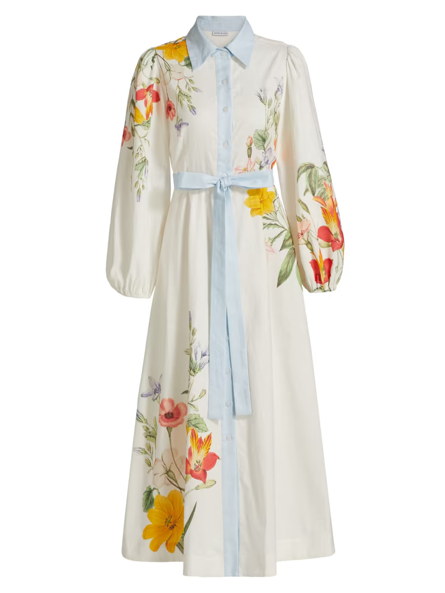 BEST SELLERAston StudioAntiquity Lucille Floral Linen-Cotton Tie-Waist Shirtdress | Saks Fifth Avenue